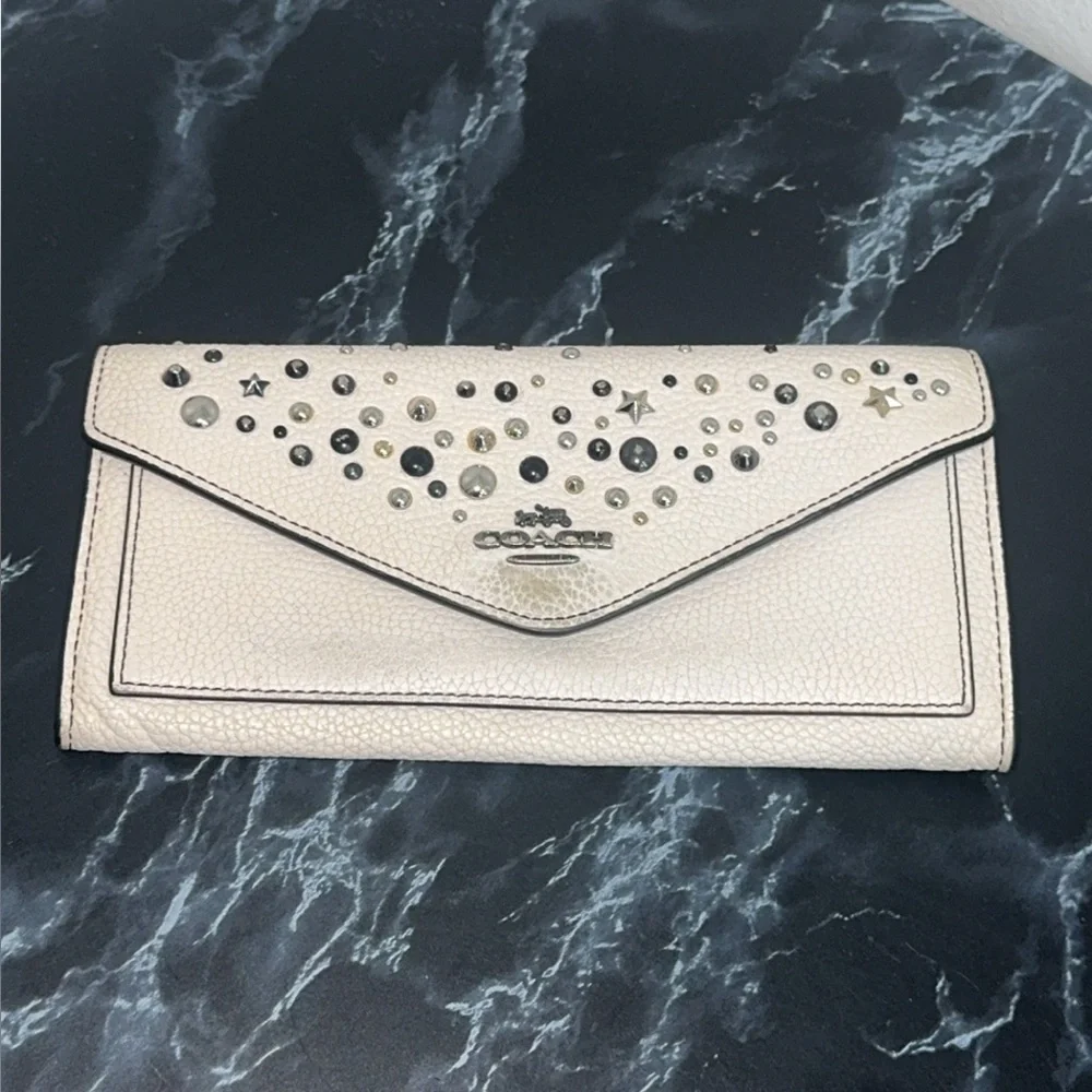 COACH STAR RIVETS CROSSGRAIN LEATHER ENVELOPE WALLET 59511 AUTHENTIC